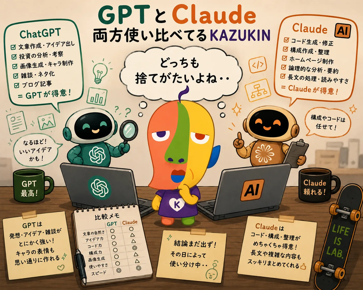 GPTとClaudeを両方使い比べているKAZUKIN