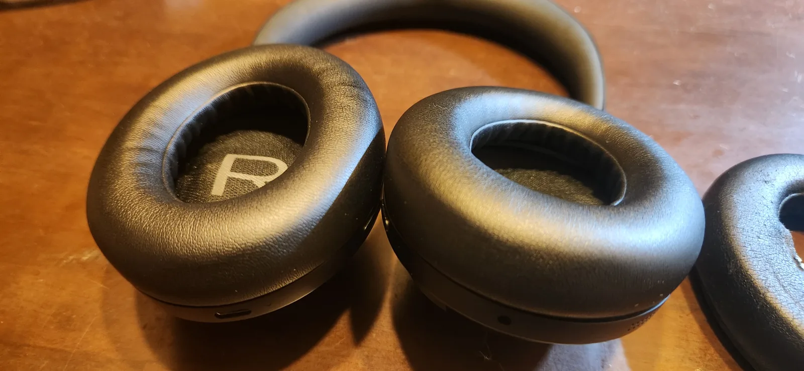 The NC700 with new ear pads installed. An “R” marking is visible inside one side