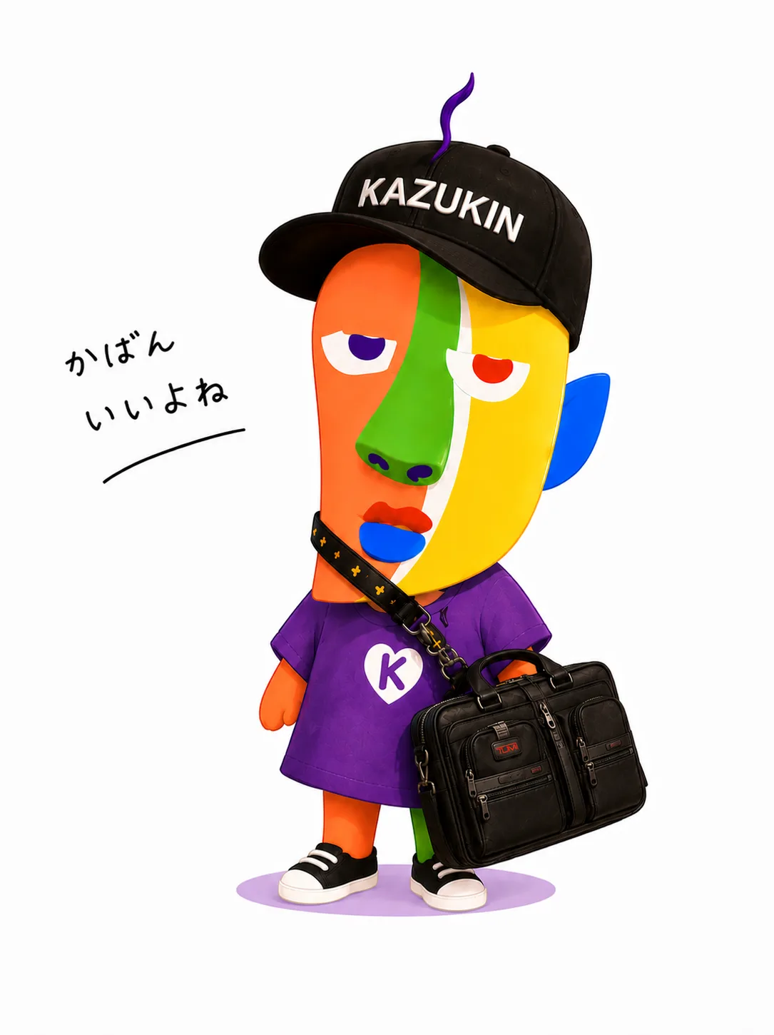 BAGカテゴリのKAZUKIN。TUMIのブリーフケースを提げている。「かばんいいよね」